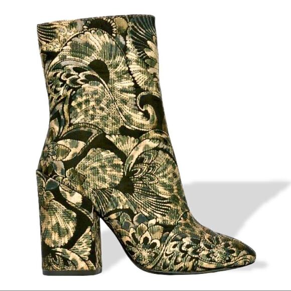 ASH WOMEN’S AS-FLORA MID-CALF BLOCK-HEEL BOOTS IN GOLD & BLACK WOMEN SIZES 9, 10 - Picture 2 of 15